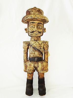 19CT African Zaire Luba Tribe Carving Colonial Officer Sculpture 23.5" (Eic)