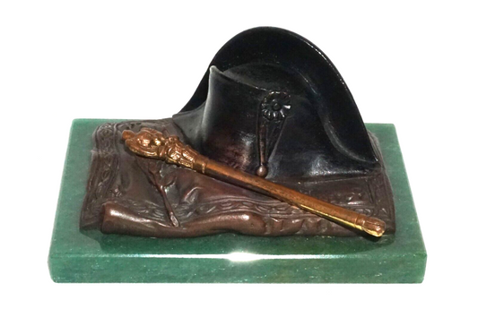 Antique French Henri Huppe Bronze Bicorne & Scepter on Green Aventurine (MiM)