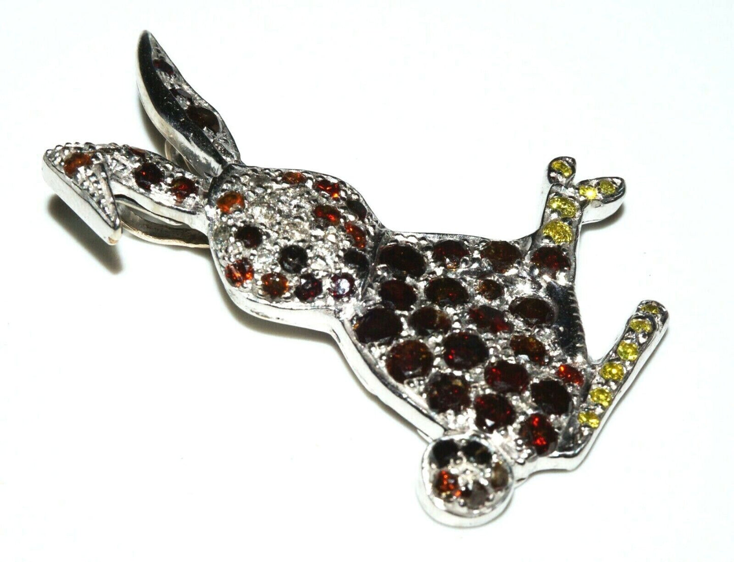 14K White Gold Flop Eared Bunny Pendant se w. 61x Multicolored Diamonds (FeO)#61