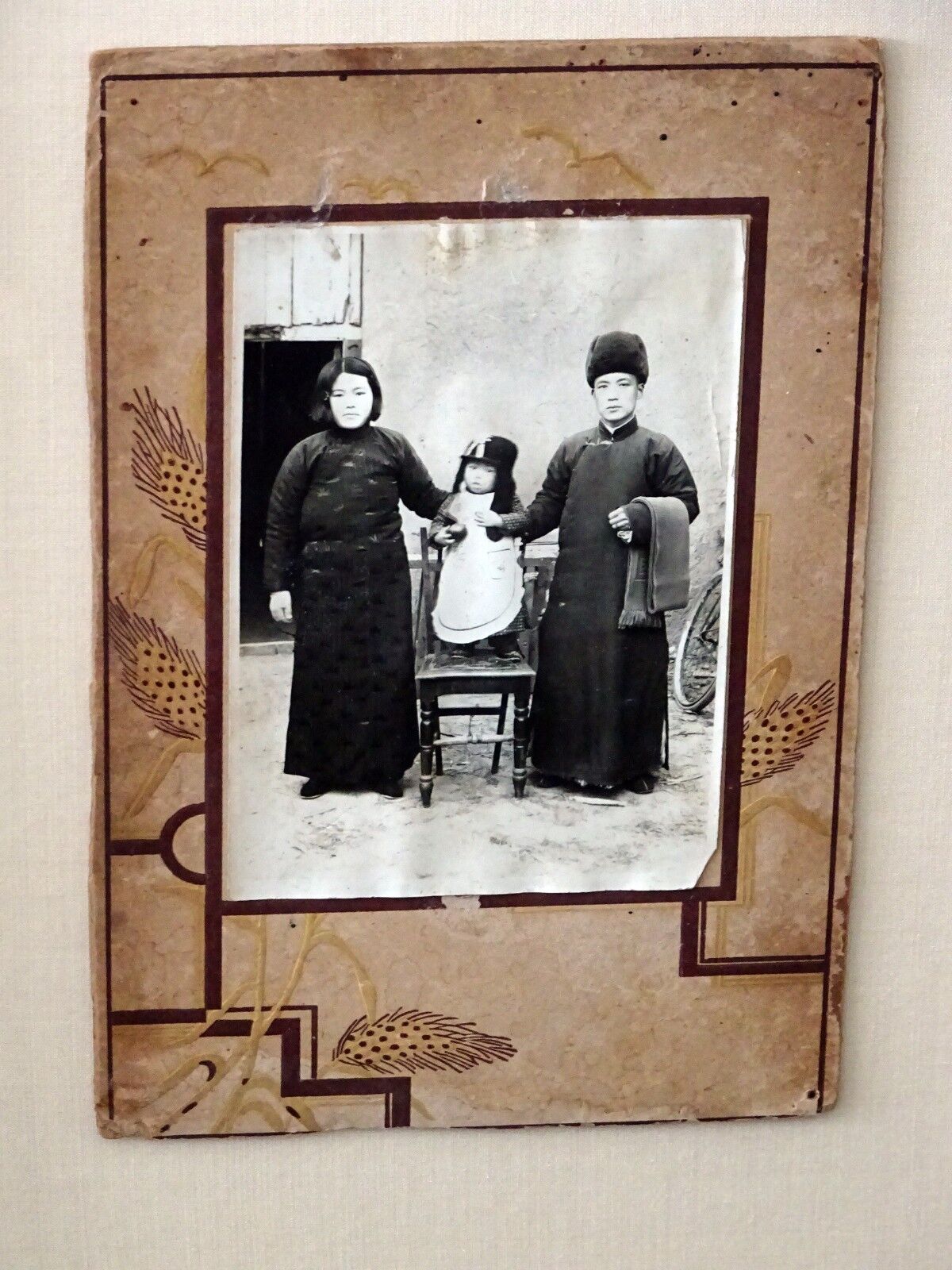 1900 Chinese Framed B&W Photo "Family in Winter Clothing" by unmarked (Mil)