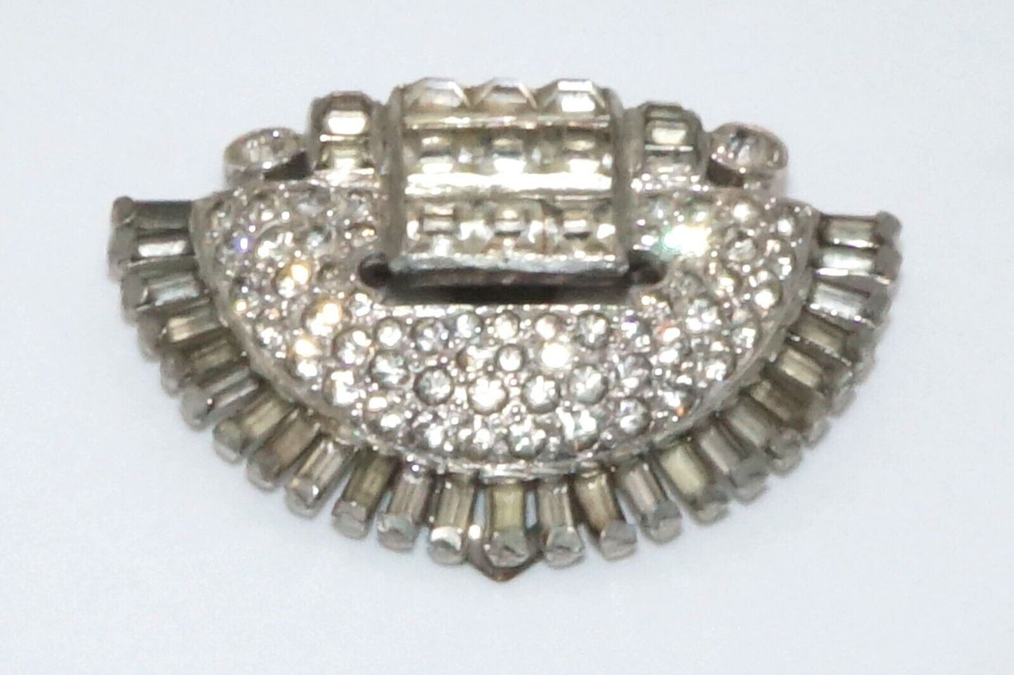 Vintage Silver Tone Rhinestone Dress Clip w Round & Square Stones (McC)