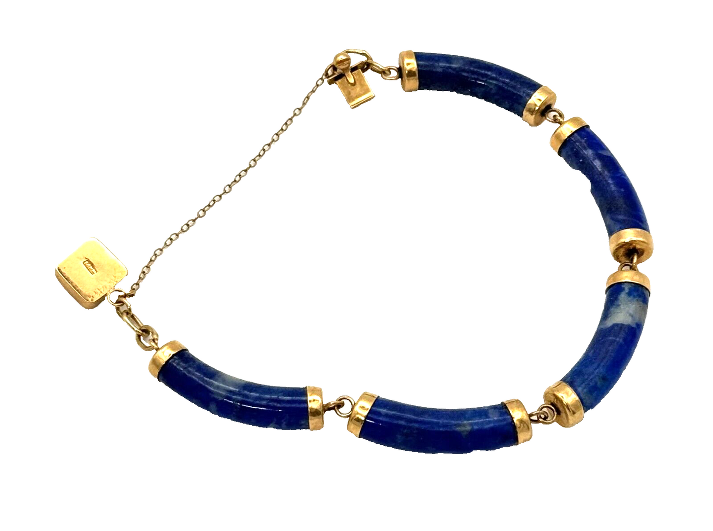 Vintage Chinese 14k Yellow Gold Sodalite Bead (6.7 mm) Bracelet 7" (McC)