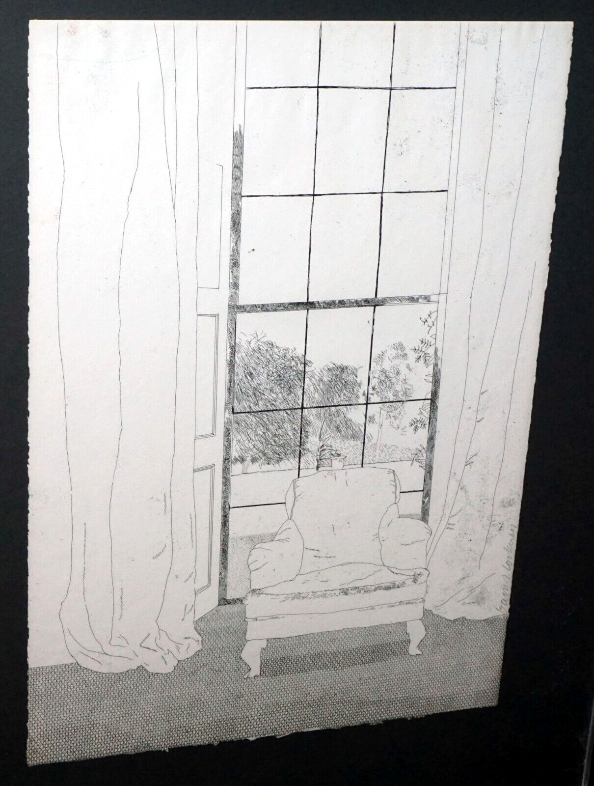 1969 UK Framed Original Etching Print "Home" signed David Hockney (B. 1937)(PaR)