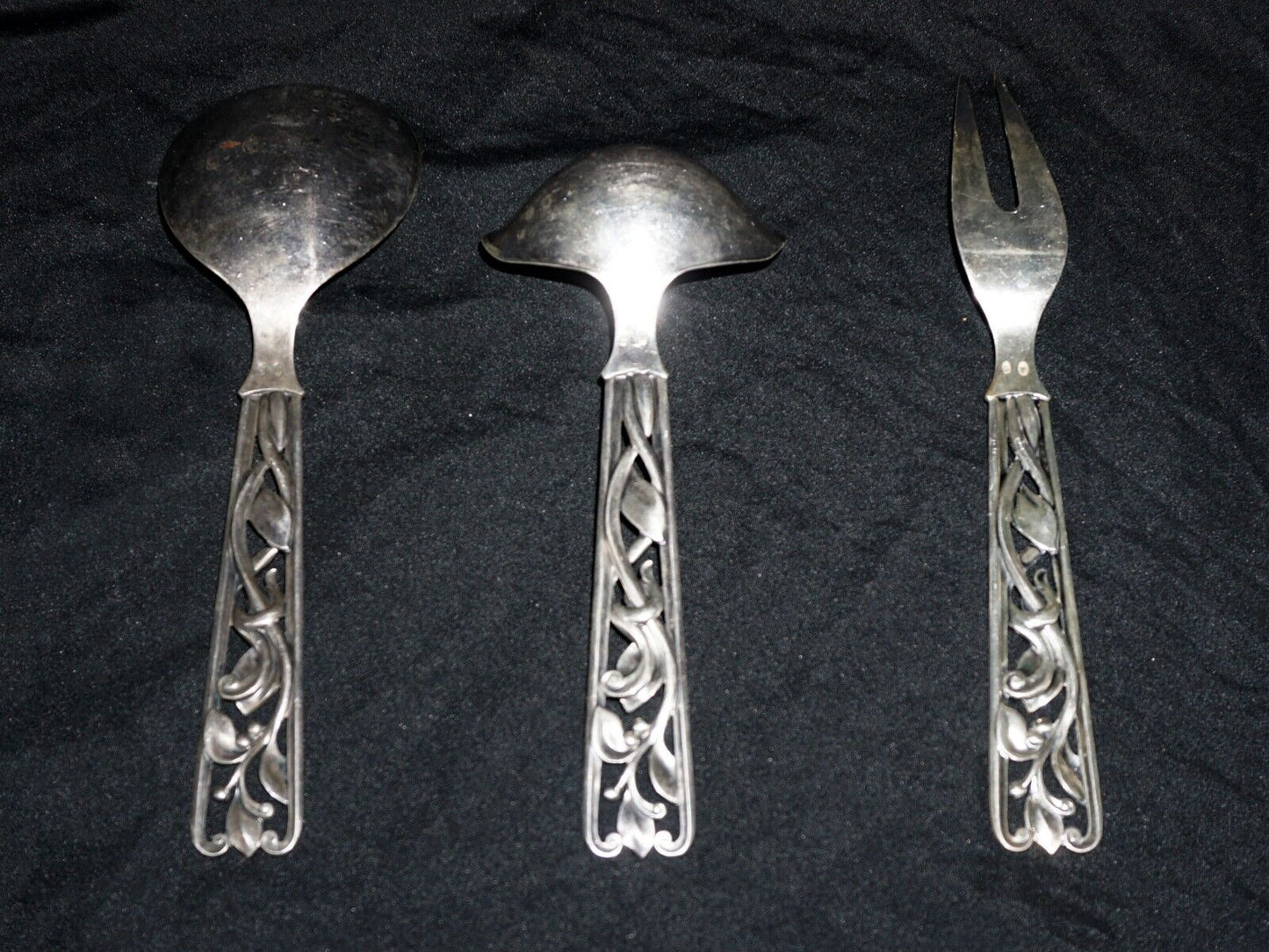 Vtg. W&S Sorensen Sterling Silver 3 Piece Serving Set Ladle, Fork & Spoon (AHB)