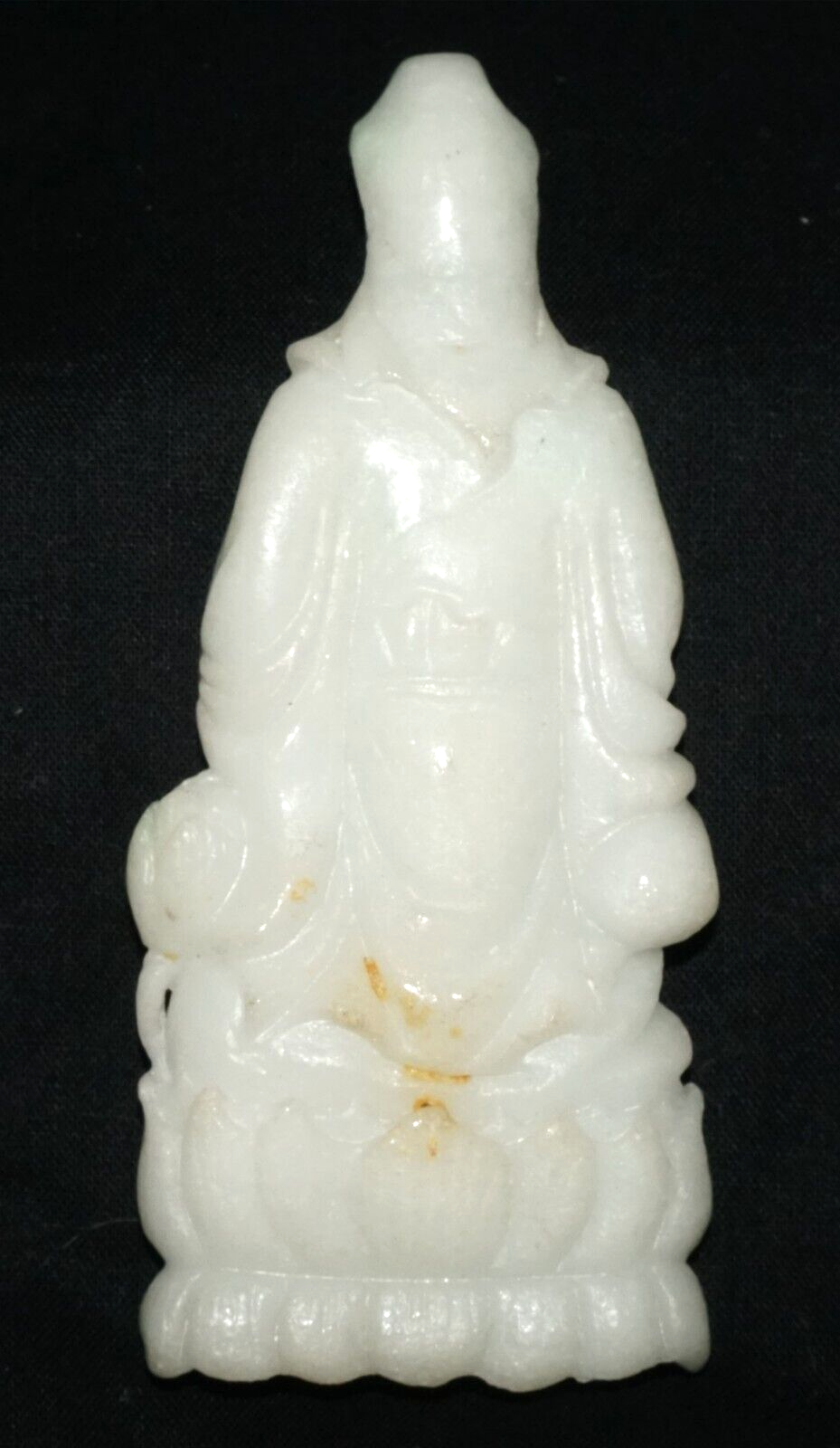 Vintage Chinese White Jadeite Jade Kwan Yin on a Lotus Base (Les)L21