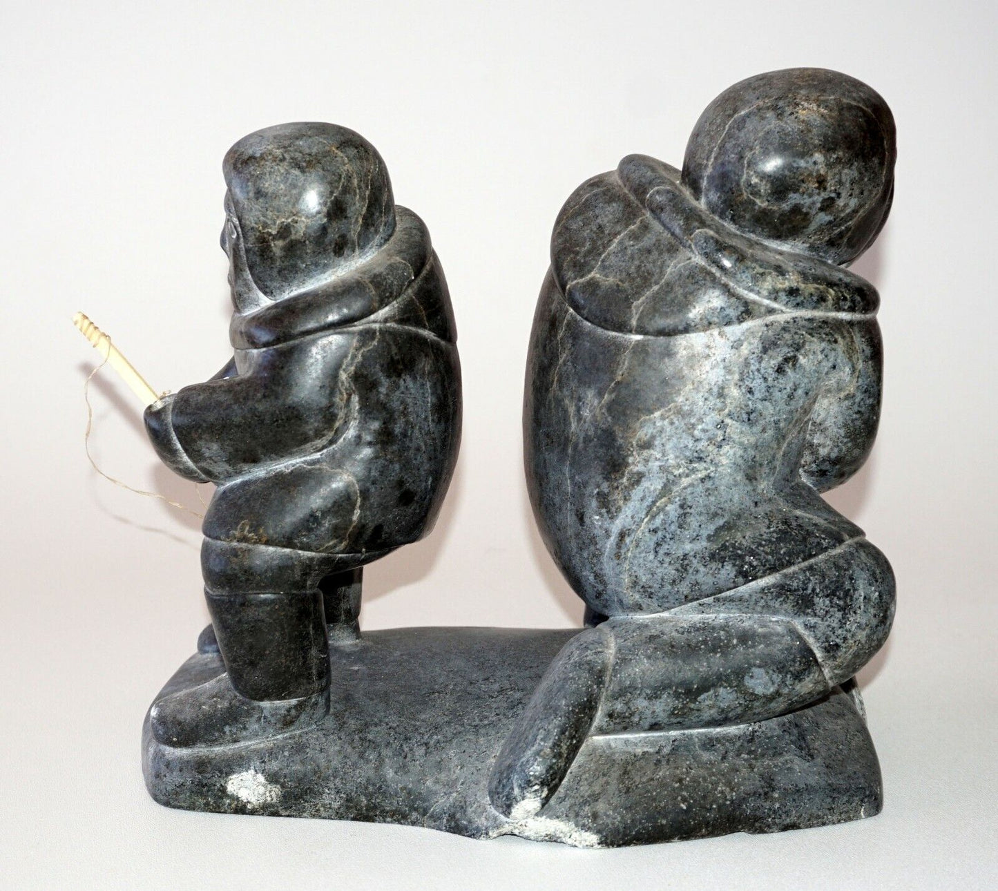 74 Canada Eskimo Stone Carved Ice Fishers Sculpture by Thomassie Tookalook (Kor)