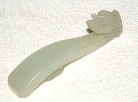 Antique Chinese Grey Green Nephrite Jade Dragon Belt Hook (UVi)#11