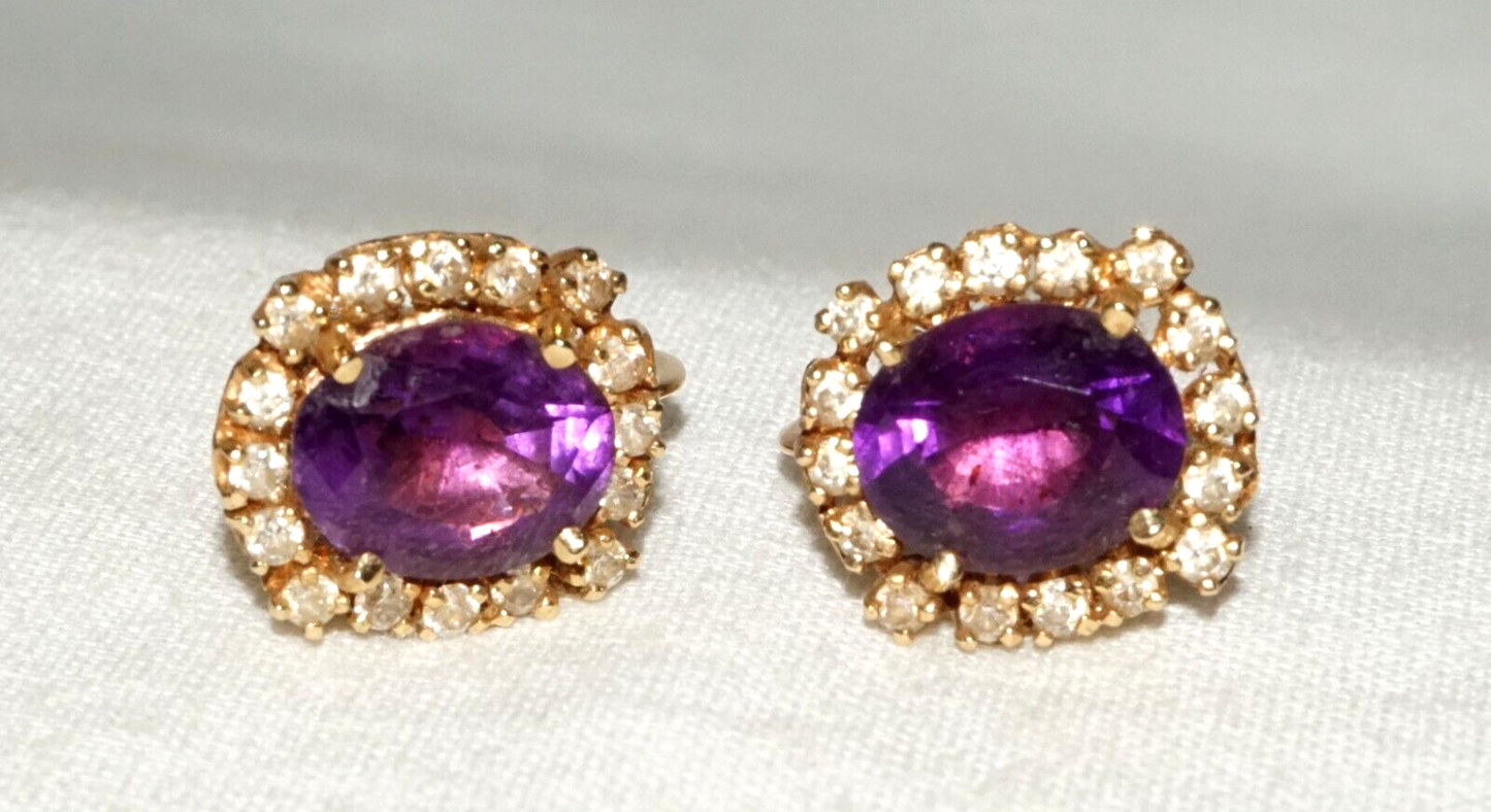 Vintage US 14k Yellow Earrings w. 2x Amethysts & 32x Cubic Zirconia (GoB)#12b