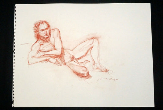 Hawaii Conte Drawing Painting Male Nude by Snowden Hodges (Sho)