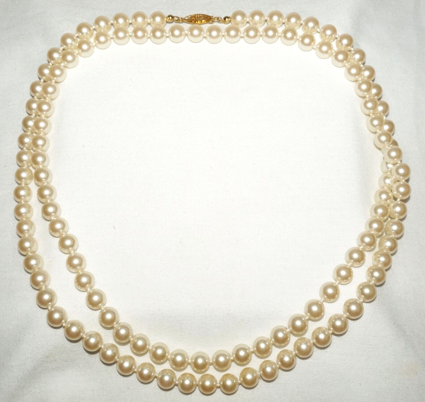 Vintage Costume Faux Pearl Necklace 40" w. Gold Platted Clasp (FeD)#3