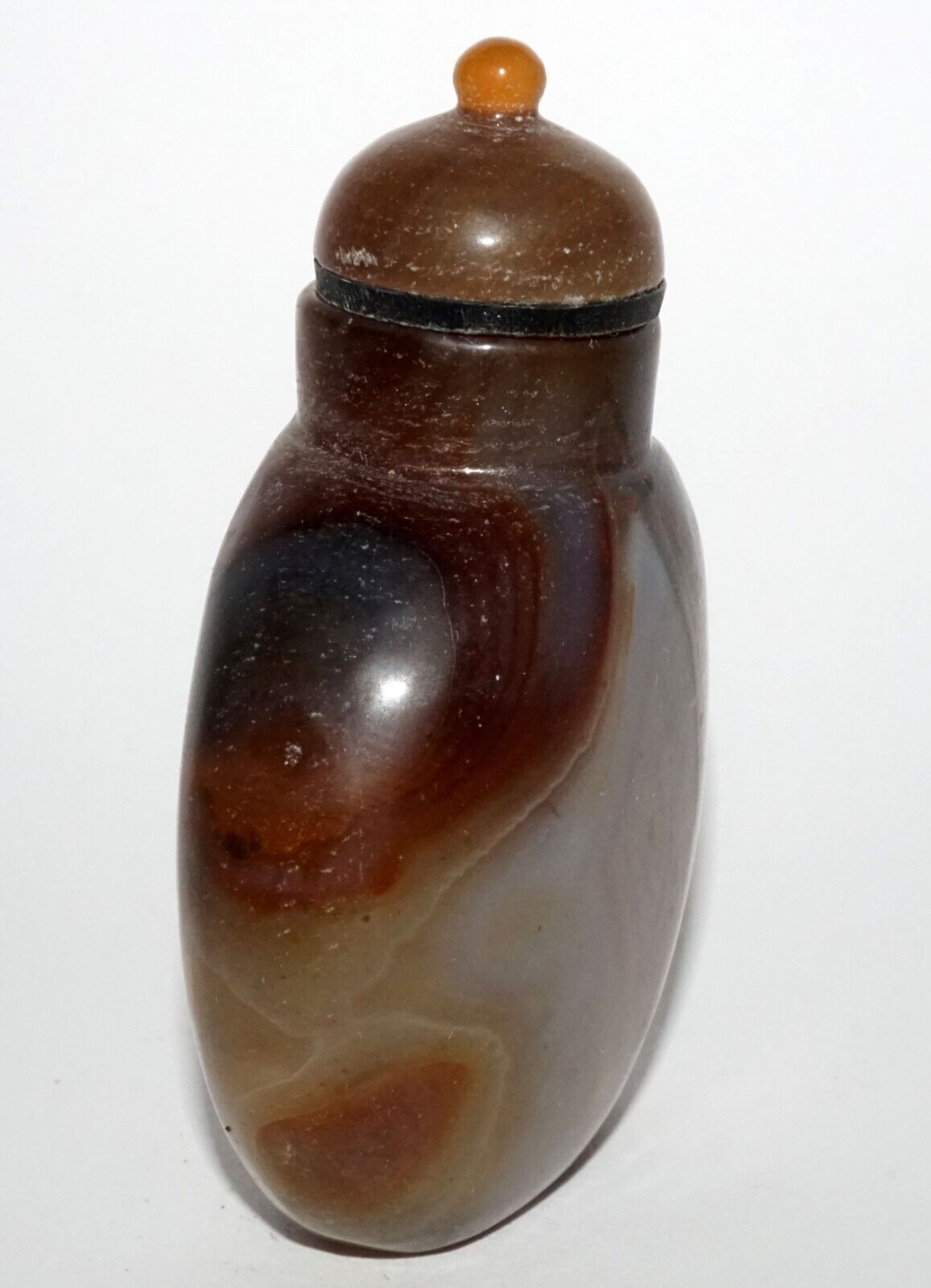 Vintage Chinese Banded Shadow Agate Snuff Bottle & Agate Stopper (LeS) G16