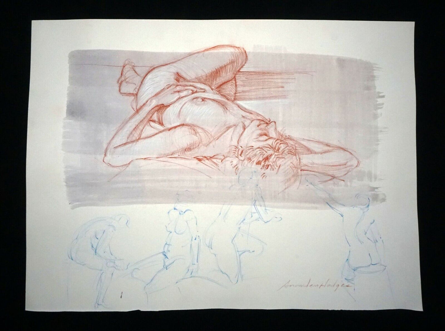 Hawaii Mixed Media Wash Painting Reclining Female Nude Snowden Hodges (Sho)#151