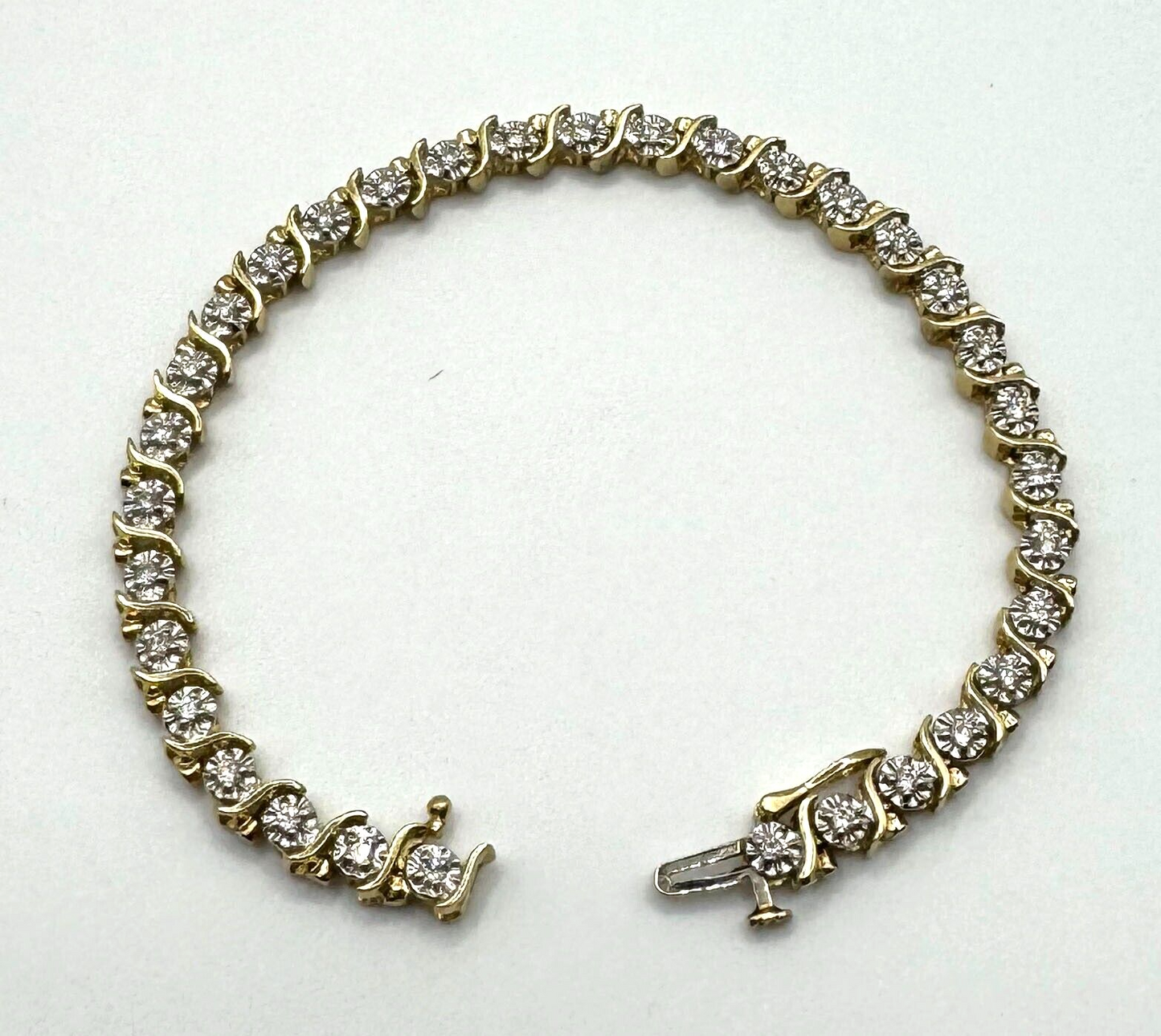 14K Yellow Gold 33x Diamond Tennis Bracelet Total 1 ct. w Box Safety Clasp (MeK)