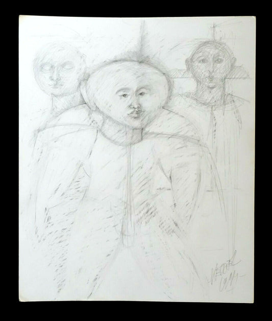 France Hawaii Outsider Art Pencil Drawing The Visitors by Claude Vedel (EtJ)#42