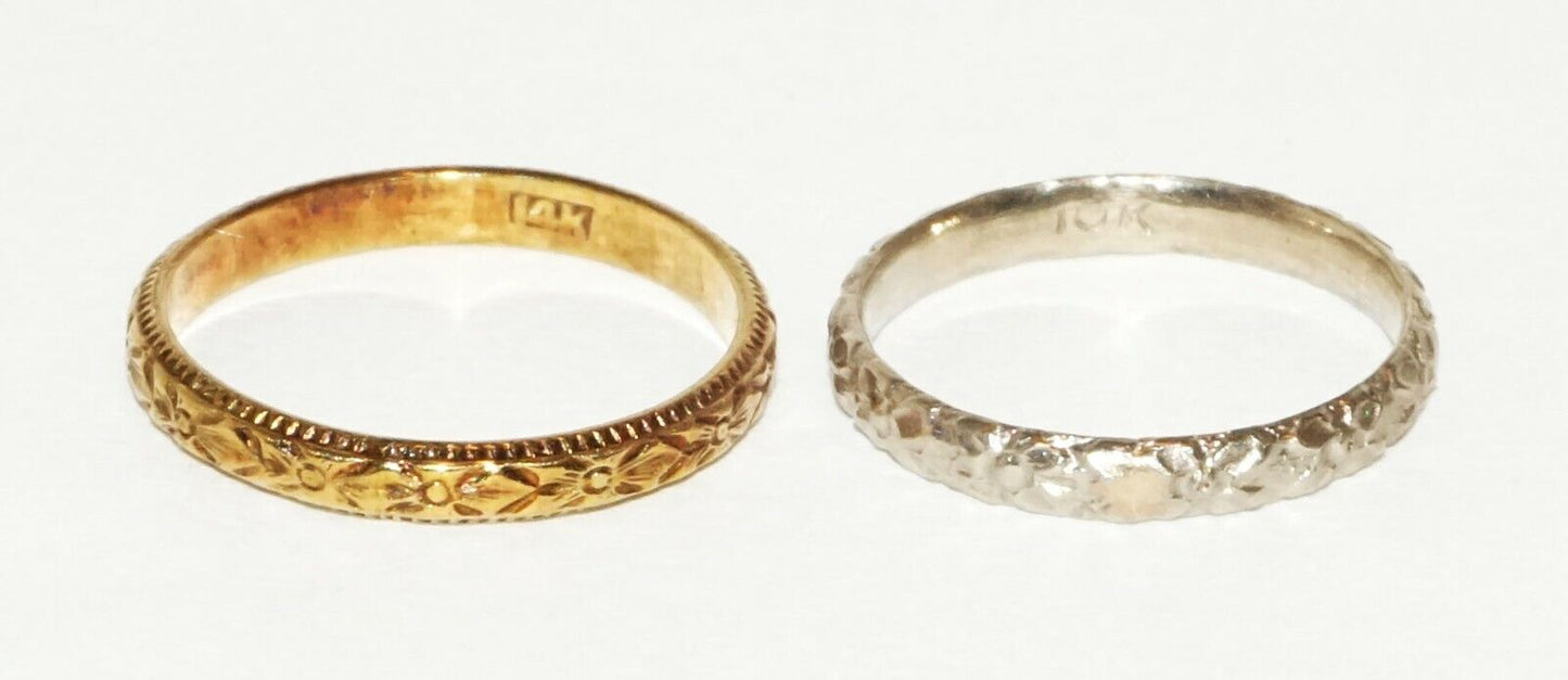 2Pc Antique US 14k/10K Yellow & White Gold Mini Rings Sz 0.25 & Smaller (HaL)#8