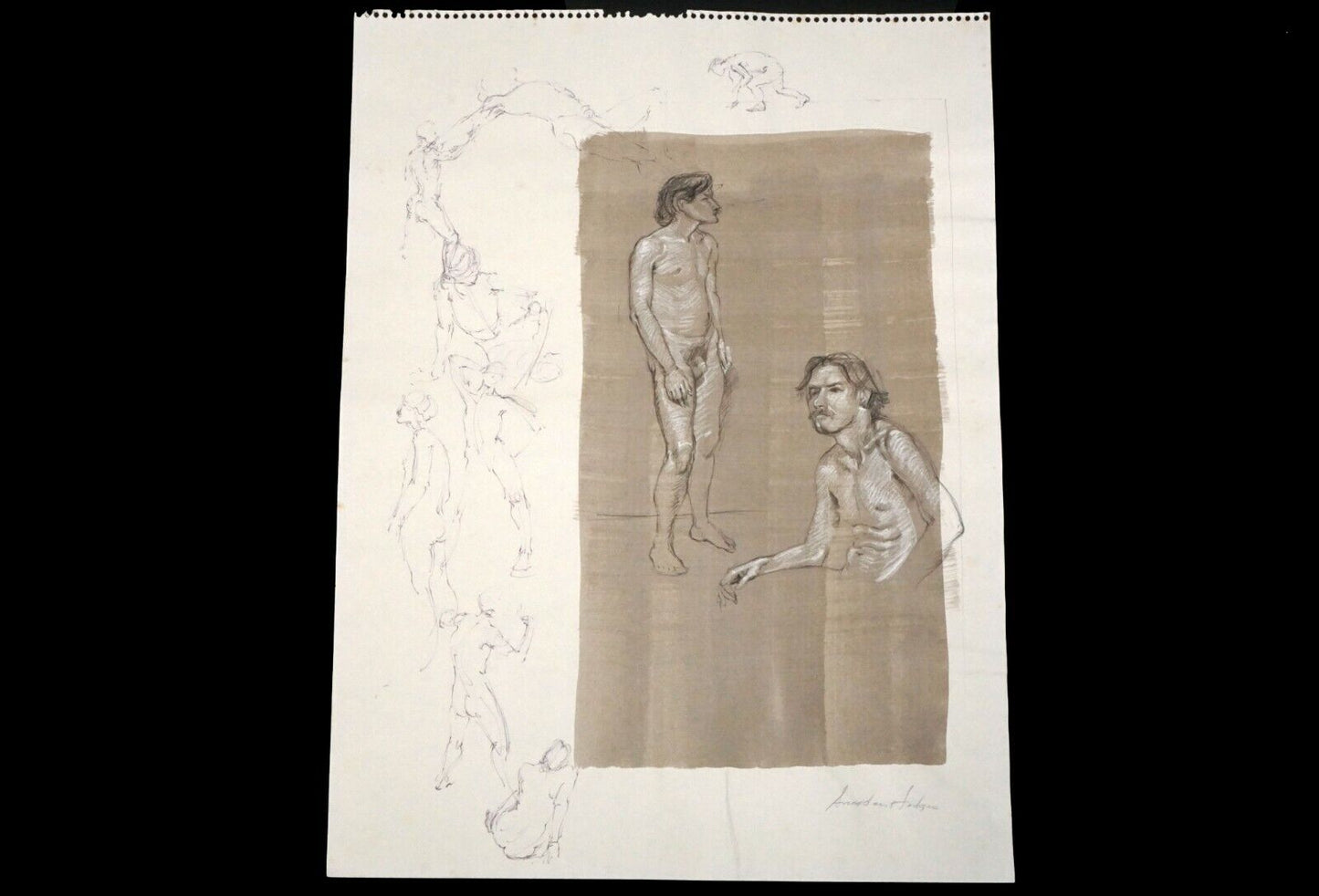 Hawaii Mixed Media WC Wash Drawing Painting Male Nude by Snowden Hodges (Sho)