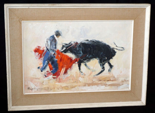 1971 Hawaii Spanish Oil Painting The 3rd Bull by Hiroshi Tagami (1929-2014)(AkA)