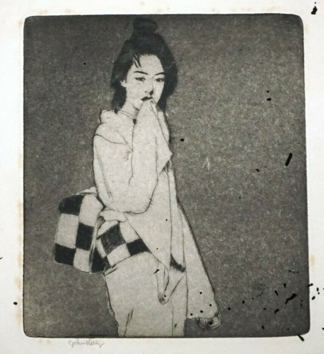 1930s Hawaii Etching Print Japanese Girl by John Melville Kelly (1879-1962)(Kel)