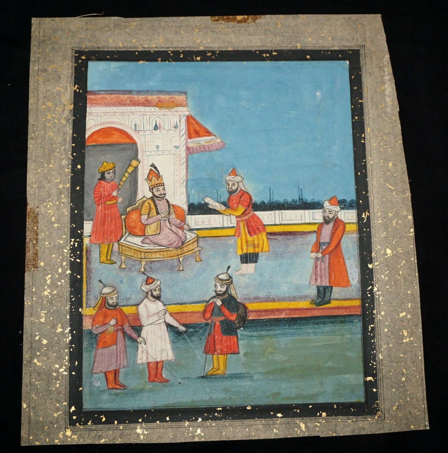 18/19C Indian Color Royal Court Scene Mogul Painting on Book Page (NiT) #7