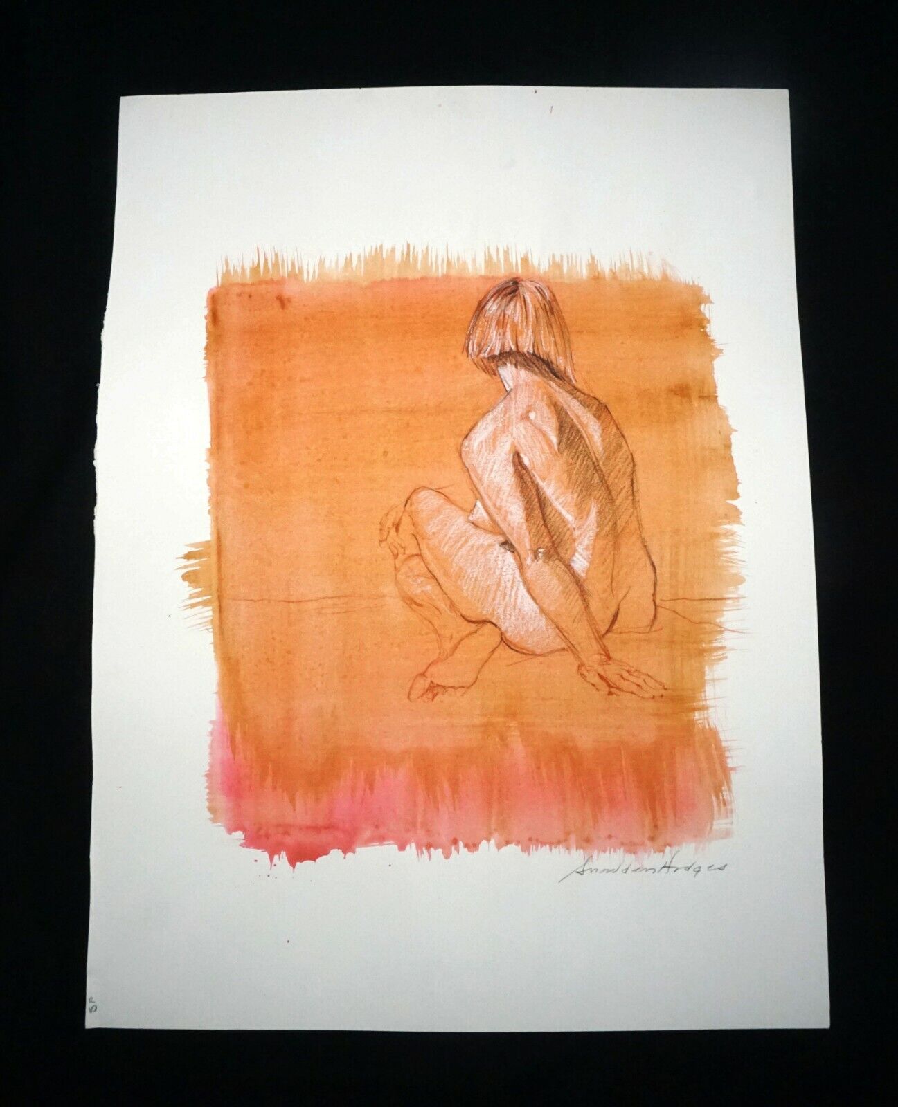 Hawaii Mixed Media Wash Painting Seated Female Nude Back Snowden Hodges(Sho)#144