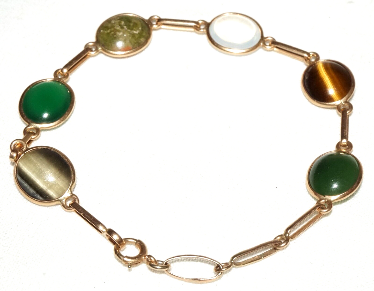 Vintage UK 9k Yellow Gold Link Bracelet w. 6x Gemstone Accents (KoS) L15