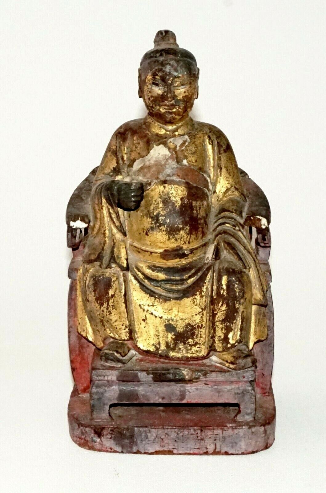 17/18C Chinese Gilt Wooden Folk Carving Seated Deity (MeE)