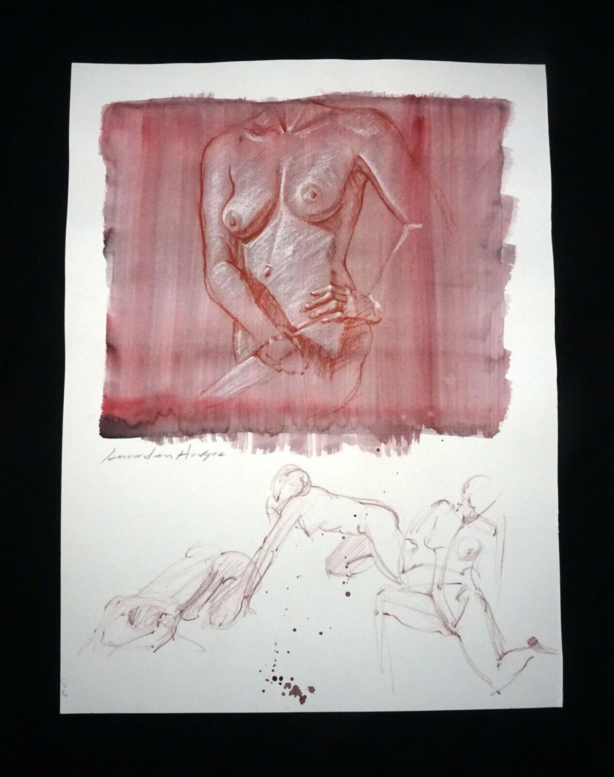 Hawaii Mixed Media Wash Painting Torso of a Female Nude Snowden Hodges (Sho)#135