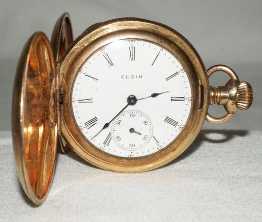 1906 US Gold Plated Hunter Case Ladies Manual Pocket Watch by Elgin (ShI)