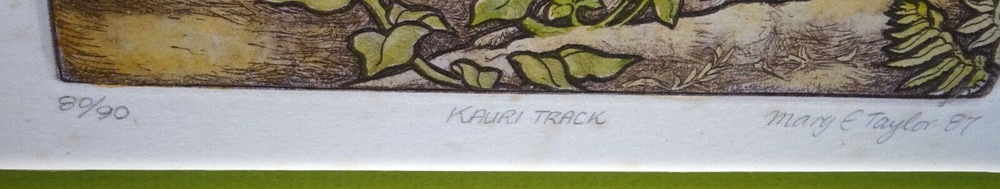 1987 New Zealand Etching Print "Kauri Track" by Mary E. Taylor (b.1948)(ScD)