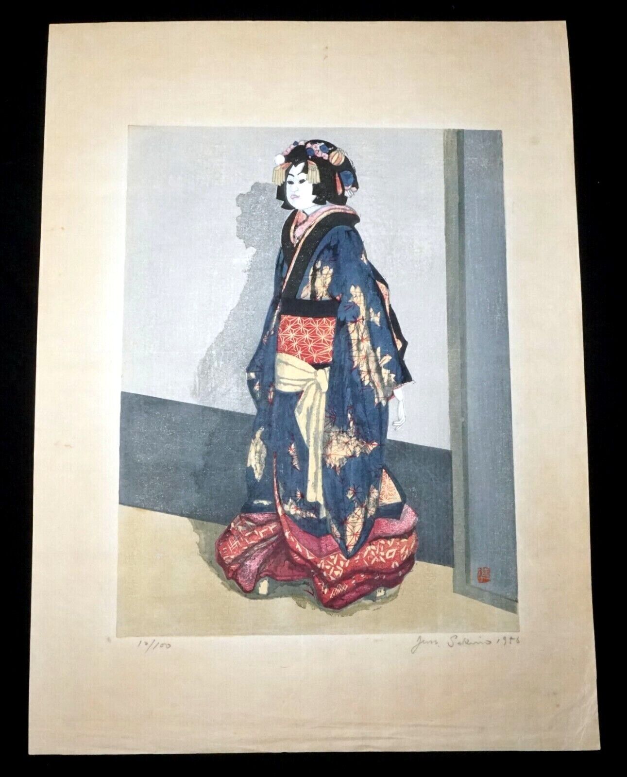 '56 Japanese Color Woodblock Print Bunraku Puppet by Jun'ichirō Sekino (SeF)