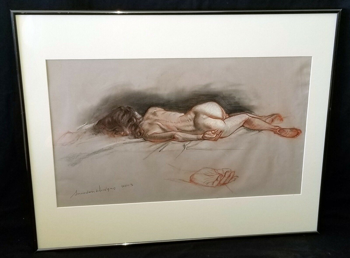 Hawaii Framed Mixed Media Painting Sleeping Nude by Snowden Hodges (Sho)