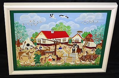 1999 Hungary Oil Painting "Village Scene" by Raffaine Hajik Katalin (Chab)