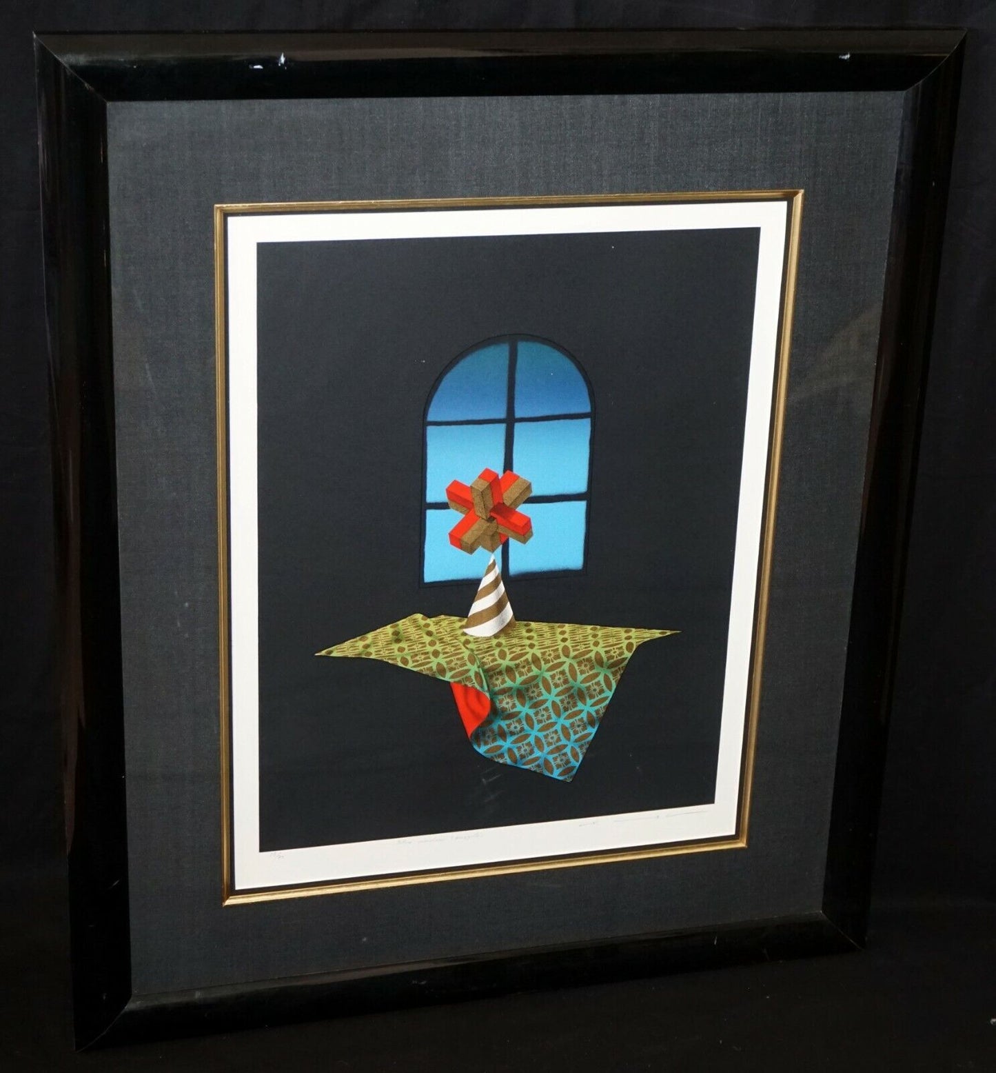 1990s Japanese Mixed Media Print 55/70 Blue Window Puzzle by Shuji Wako (FeO)