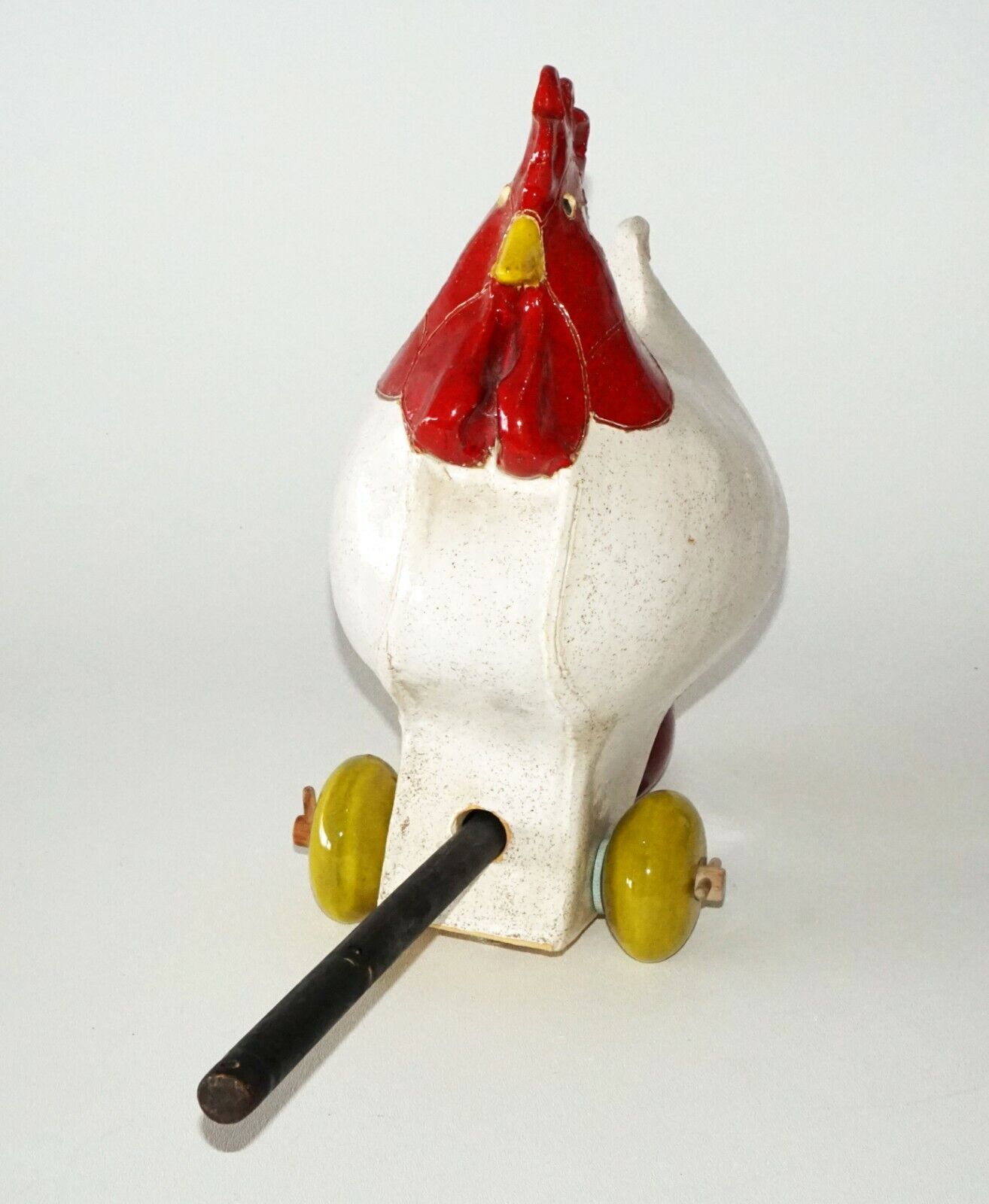 1980s US Pottery "Big Big Chicken" Egg Piggy Bank on Wheels sign AKM (TaE) IC