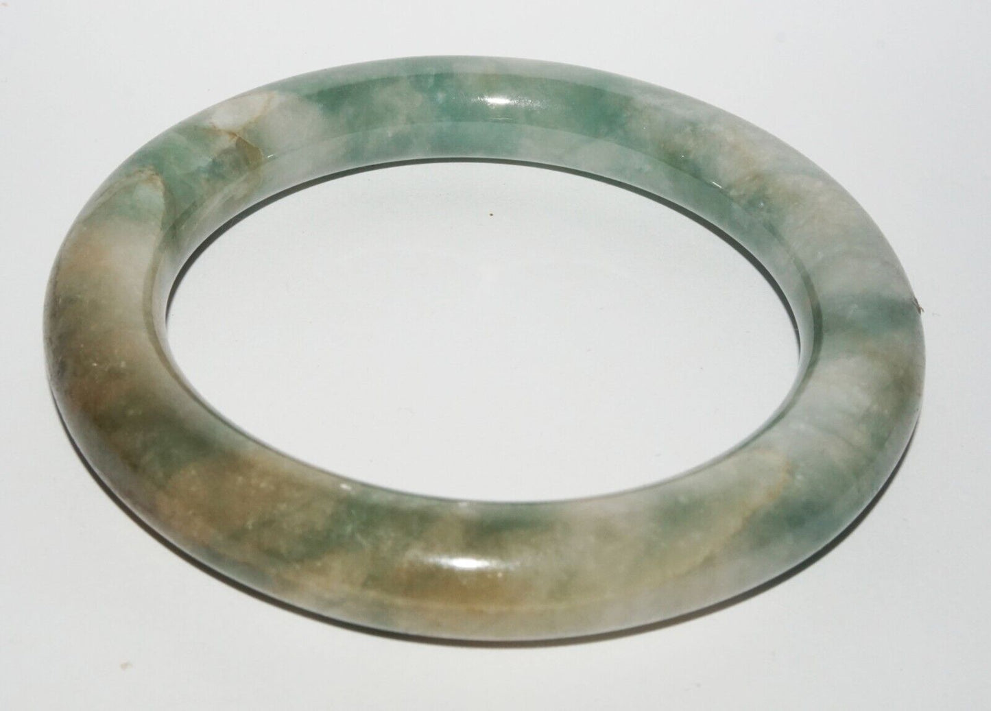 Vintage Chinese Mottled Green Jadeite Jade Bangle Bracelet (LeS) B6