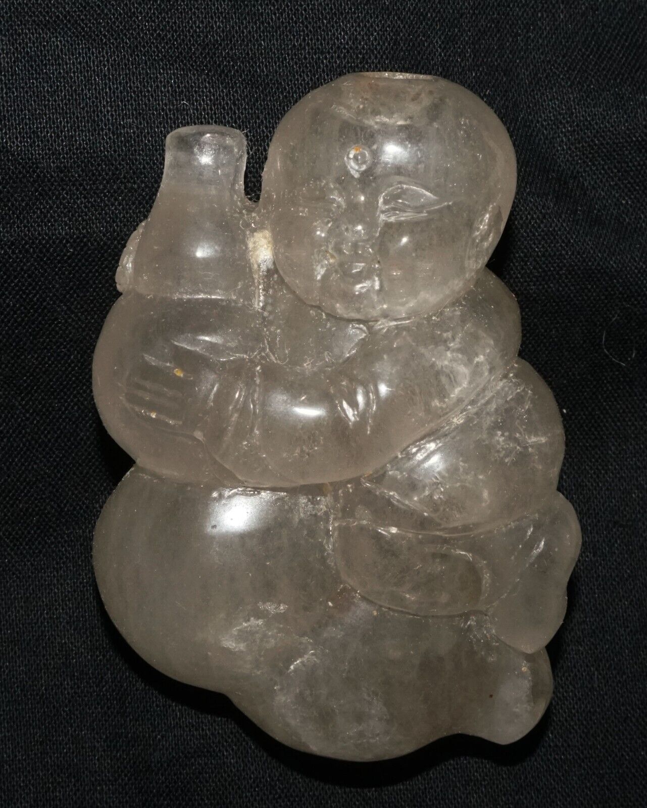 Vintage Chinese Clear Quartz Carved Boy & Double Gourd Snuff Bottle (LeS) G17