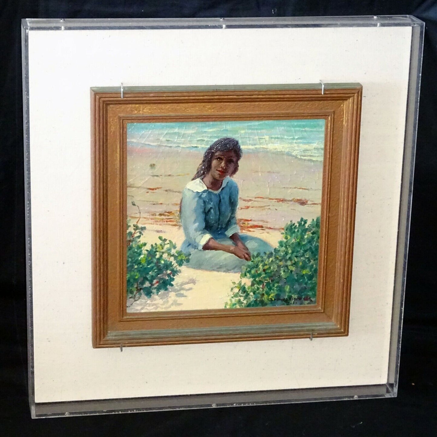 1920s Hawaii Oil Painting Young Girl on the Beach by D. Howard Hitchcock (BrB)