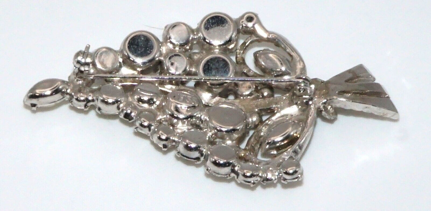 Vintage Silver Tone Rhinestone Brooch w Round & Marquise Stones (McC)