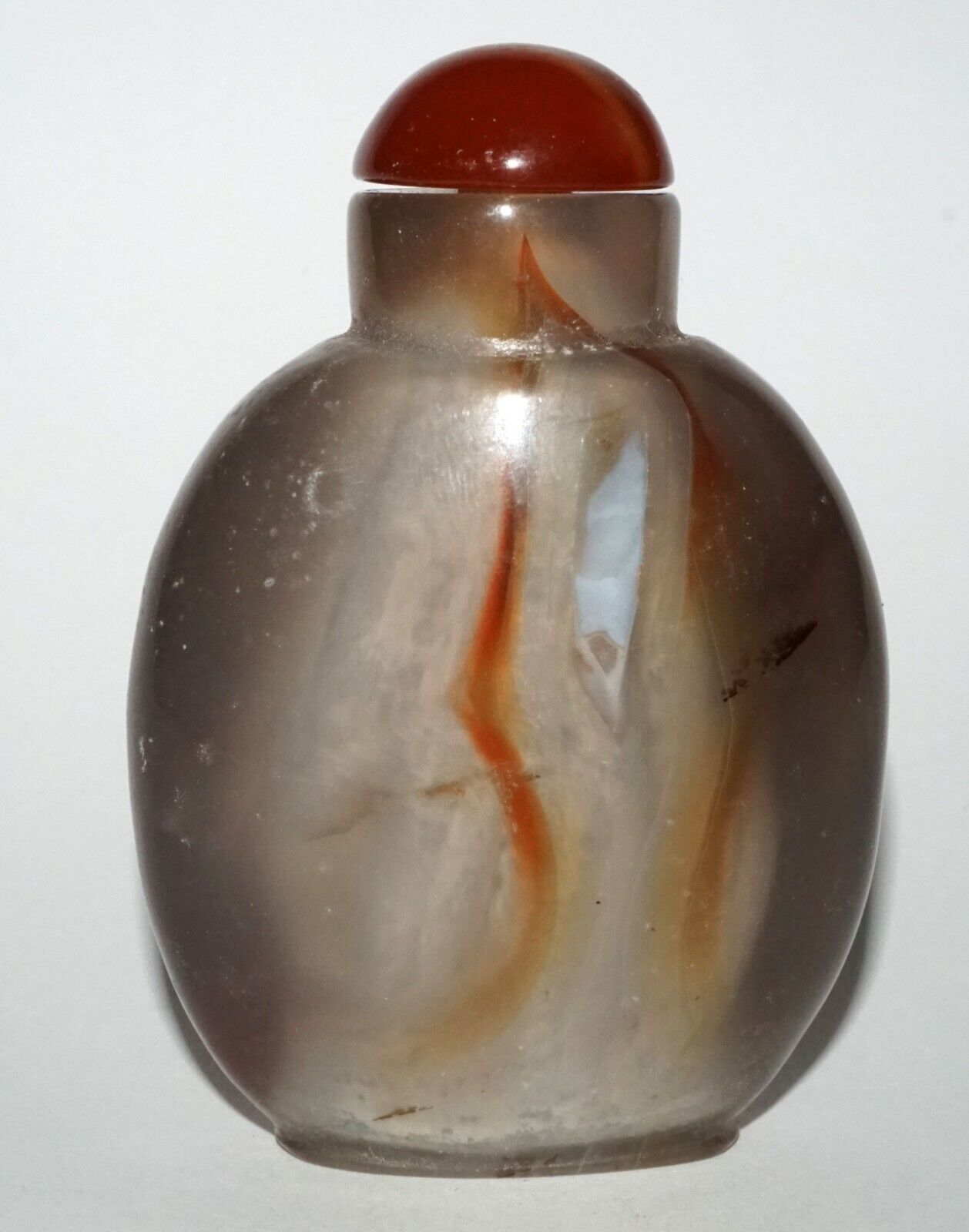 Vintage Chinese Polyhedroid Agate Snuff Bottle w. Red Agate Stopper (LeS) G4
