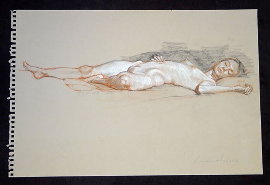 Mixed Media Drawing Painting Hawaii Sleeping Nude Elaine by Snowden Hodges (Sho)