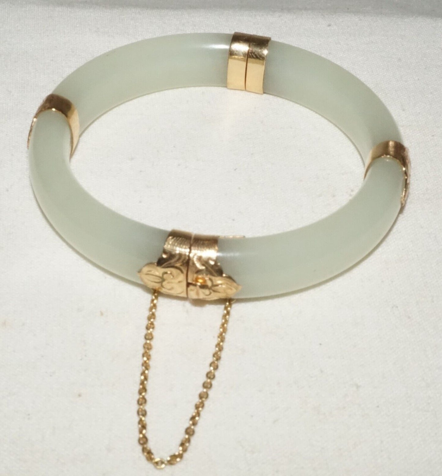 Vtg Chinese 14k Yellow Gold & Pale Green Jadeite Jade Bracelet Ming's (LeS)L25