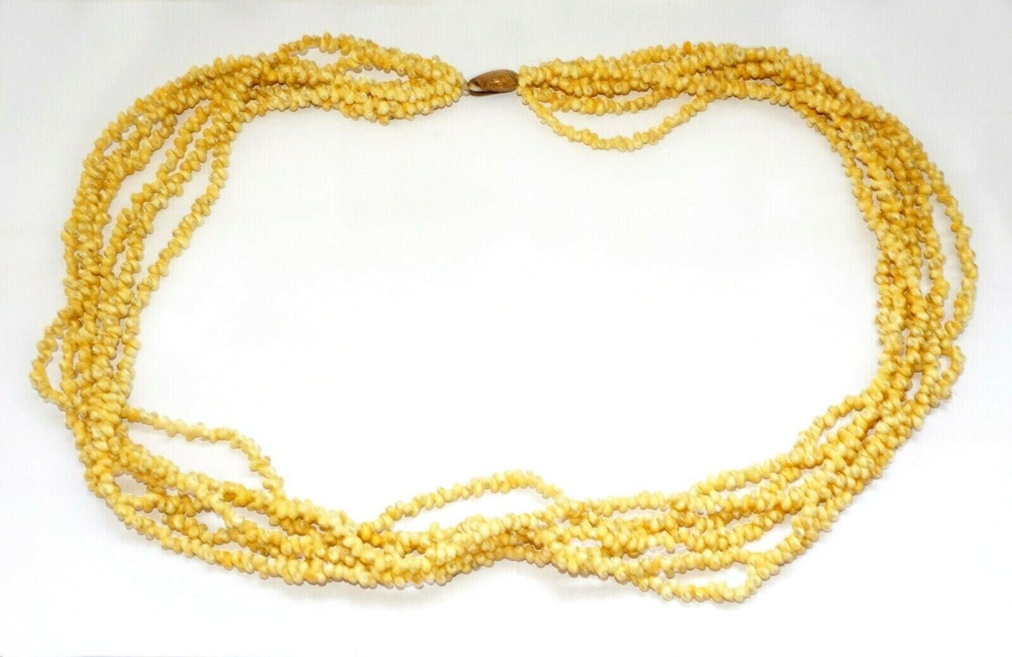 Vintage Pacific 6x Strand Yellow Mini Shell Lei Necklace w. Shell Clasp (CuM)