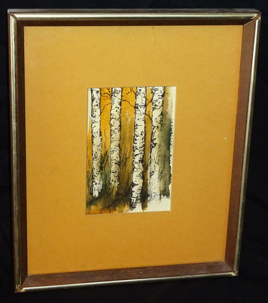 Vintage Framed WC Painting "Birch Trees, Mishawaka Indiana" by Jan Duncan (ScD)