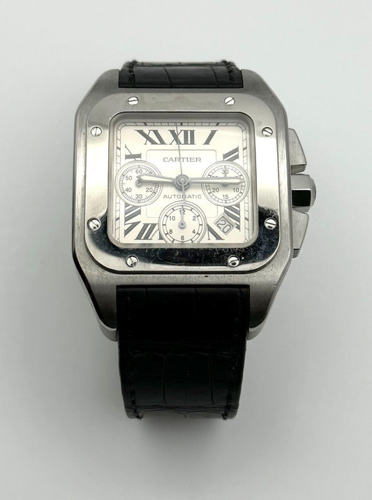 Cartier Santos 100 XL Chronograph Automatic Stainless Steel Wristwatch (InS)62