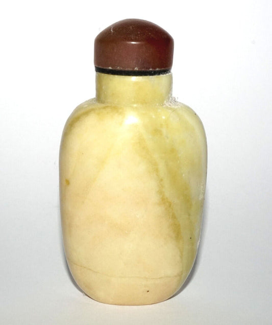 Vintage Chinese Yellow Hard Stone Carved Snuff Bottle w. Agate Stopper (LeS) G12