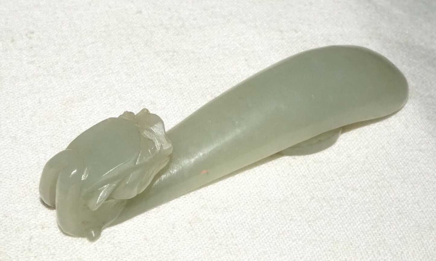 Antique Chinese Grey Green Nephrite Jade Dragon Belt Hook (UVi)#9