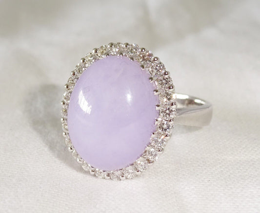 Hawaii 18K White Gold Ring Sz 9.25 Lavender Jade & 25x Diamonds by L Rafael (Pal