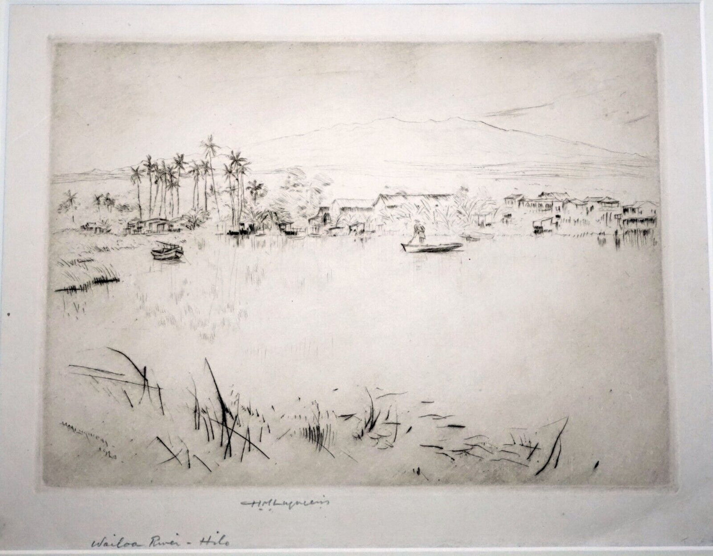 1920 Hawaii Etching Print "Wailoa River, Hilo" Huc M. Luquiens (1881-1961) (FeL)