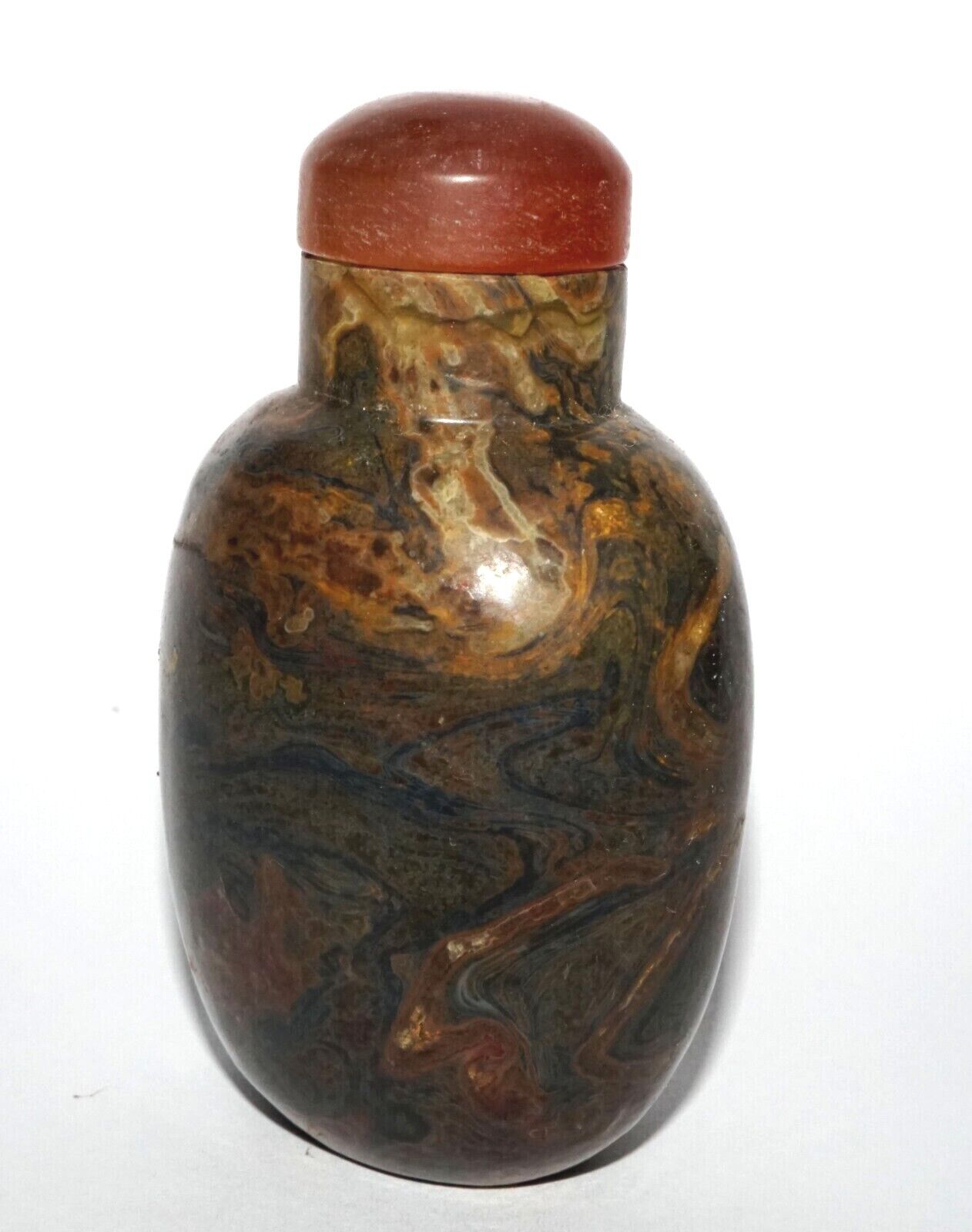 Vintage Chinese Unknown Hard Stone Snuff Bottle w. Garnet Stopper (LeS) G12