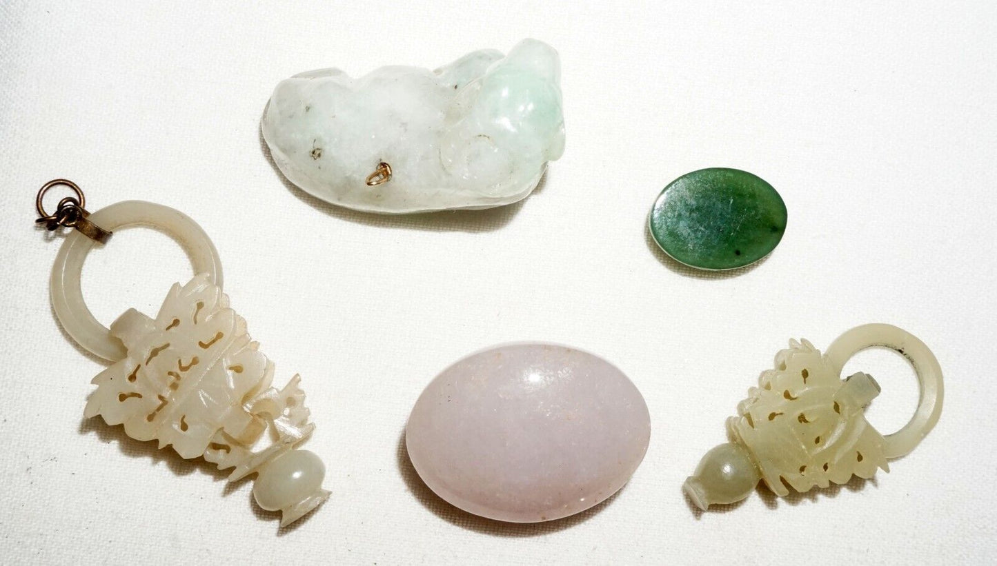 5Pc Vintage Chinese Jadeite & Nephrite Jade Mixed Lot Ornaments Cabochons (***)